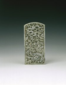 Jade 'cha wei' reticulated plaque, Ming dynasty, China, 1368-1644. Artist: Unknown