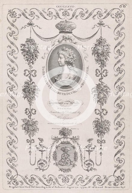 Portrait of the Duchess of Buccleugh and Ornament, nos. CCCCXXXII, 433, 435 ("D..., August 30, 1792. Creator: Michelangelo Pergolesi.