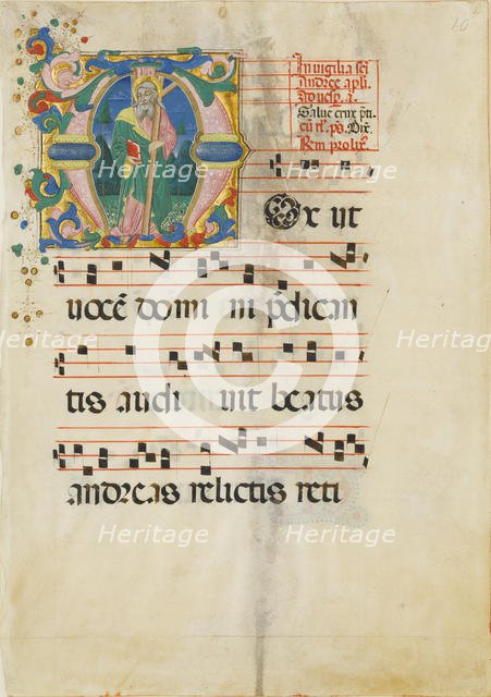 Manuscript Leaf with the Feast of Saint Andrew in an Initial M ..., second half 15th century. Creator: Master of the Riccardiana Lactantius.