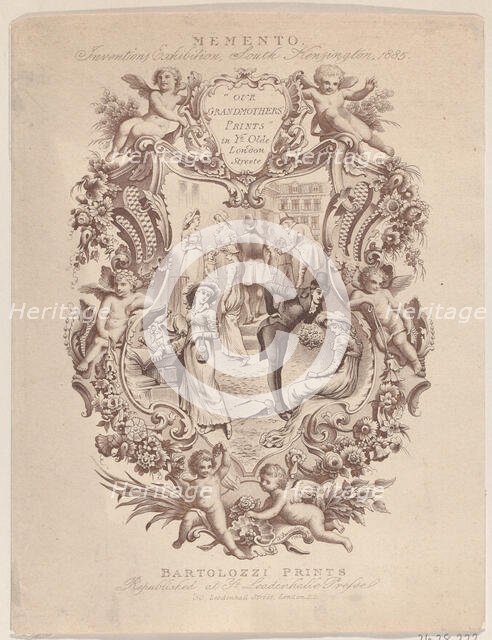 Advertisement for Memento, Inventions Exhibition, South Kensington, 1885, ca. 1885. Creator: Francesco Bartolozzi.