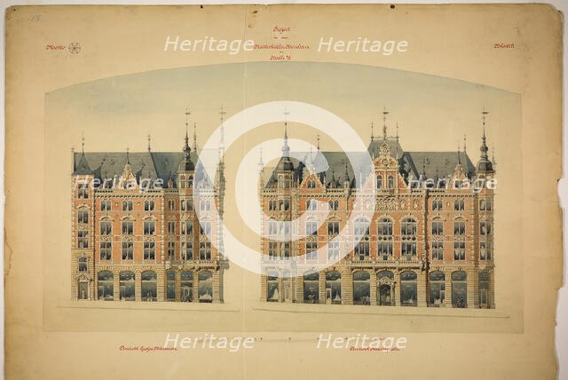 Rathskeller Neubau, Halle (Saale), Saxony-Anhalt, Germany, Elevations, c. 1887. Creator: Peter Joseph Weber.