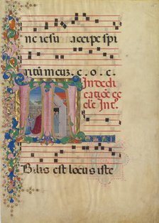 Manuscript Leaf with the Dedication of a Church in an Initial T, from a Gradual, second half 15th ce Creator: Mariano del Buono.