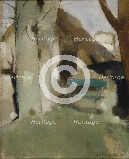 Shadow on the Wall II (Green Bench), 1928. Creator: Helene Schjerfbeck.