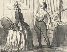 Voyons...Ai-je l'air assez homme comme ça?, 1856. Creator: Honore Daumier.