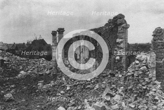 'Les ruines reconquises: eglises de villages, dans la Somme; l'eglise d'Herbecourt', 1916. Creator: Unknown.