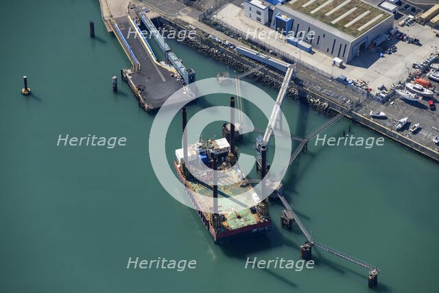 A jack-up pontoon in the Port of Ramsgate, Kent, 2022. Creator: Damian Grady.