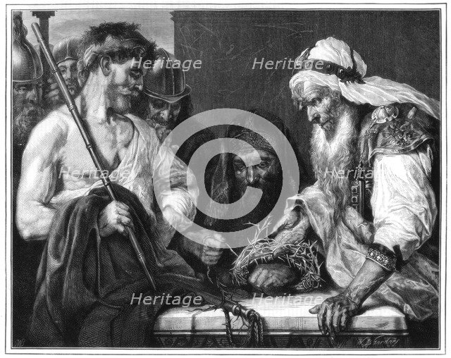 'Plaiting the Crown of Thorns', 1875. Artist: Unknown