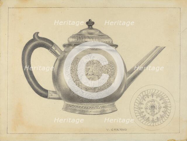 Silver Teapot, 1935/1942. Creator: Vincent Carano.