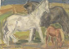 Two horses and a foal in a landscape, 1928. Creator: Leo Gestel.