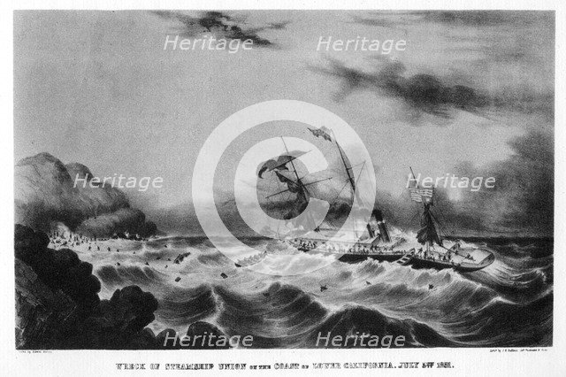 The wreck of the steamship 'Union' on the coast of lower California, 1851 (1937).Artist: John Henry Bufford