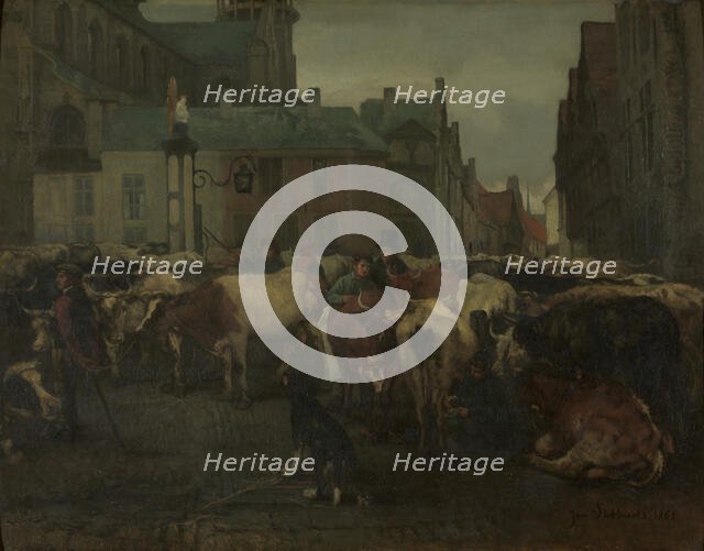 The Cattle Market in Antwerp, 1861. Creator: Jan Stobbaerts.