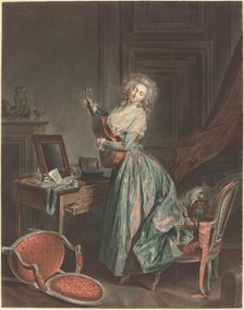 A Woman Playing the Guitar, 1788/1789. Creator: Jean Francois Janinet.