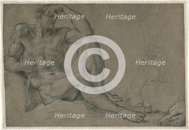 Hercules Resting (recto), 1595-1597. Creator: Annibale Carracci (Italian, c. 1560-1609).