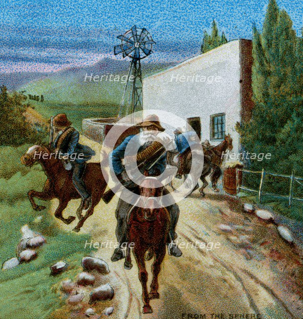 'Boers Retreating from a Farmhouse', 1900 . Artist: Unknown.