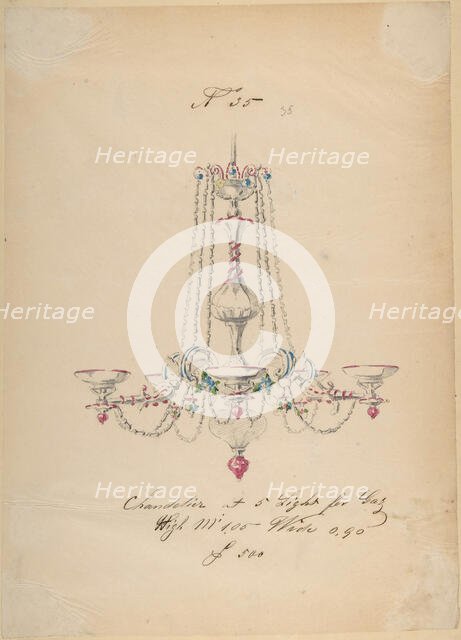 One of Twenty-Three Sheets of Drawings of Glassware (Mirrors, Chandeliers, Goblets, etc.), 1850-80. Creator: Compagnia di Venezia & Murano.