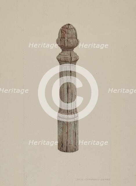 Carved Wooden Hitching Post, c. 1939. Creator: Rose Campbell-Gerke.