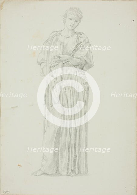 Draped Figure of Woman Playing on a Harp, c. 1873-77. Creator: Sir Edward Coley Burne-Jones.