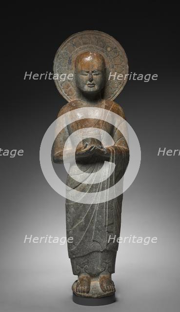 Standing Disciple Mahakasyapa Holding a Cylindrical Reliquary, c. 550. Creator: Unknown.
