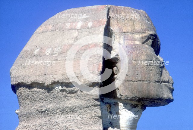 Closeup of head ofThe Sphinx, period of Khafre (Chephren), 4th Dynasty, 26th century BC. Artist: Unknown