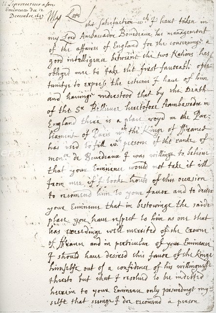 A letter by Oliver Cromwell to Cardinal Mazarin, 4 December 1657, (1899). Artist: Unknown