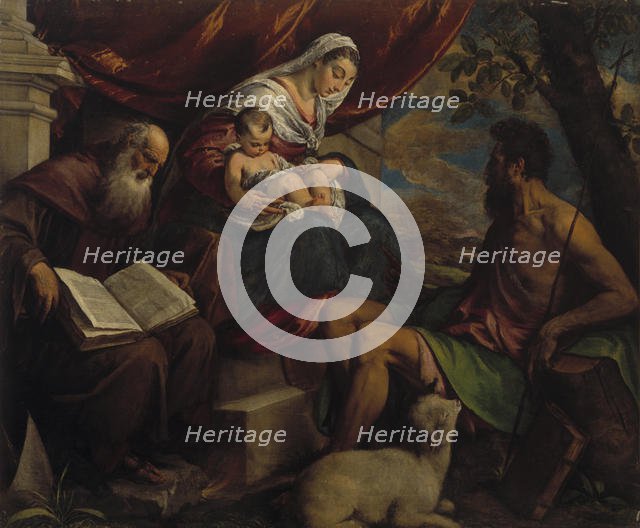 Virgin and Child with John the Baptist and Saint Anthony the Abbot, 1560s. Creator: Bassano, Jacopo, il vecchio (ca. 1510-1592).