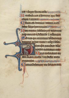 Initial D: Samson Carrying the Gates; Bute Psalter, text and illumination about 1285. Creator: Bute Master.