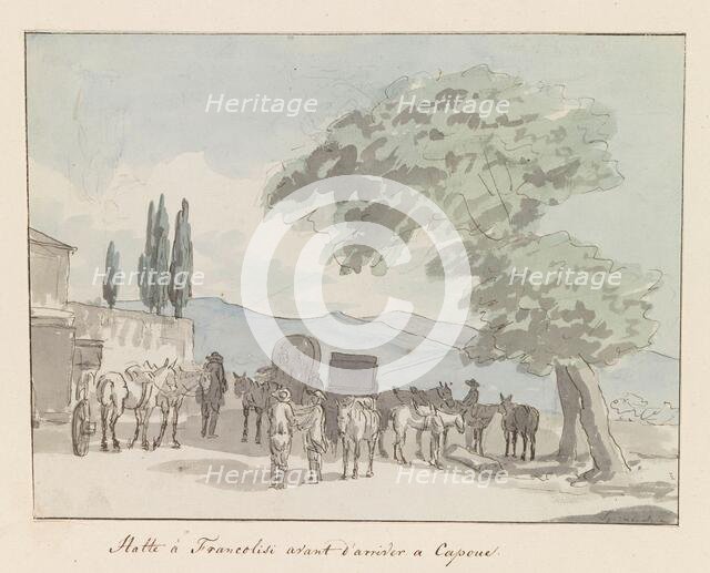 Stop in Francolise before arrival in Capua, 1778. Creator: Louis Ducros.