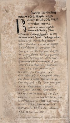 Historia Brittonum by Nennius. First page of manuscript, 11th century. Artist: Anonymous master  