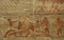 Relief detail of agricultural scene, Mastaba of Ti, Egypt, 5th Dynasty (2003). Creator: Unknown.