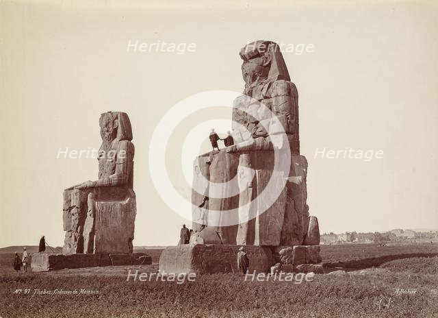 Thebes, The Colossi of Memnon, 1870s. Creator: Henri Béchard (French).