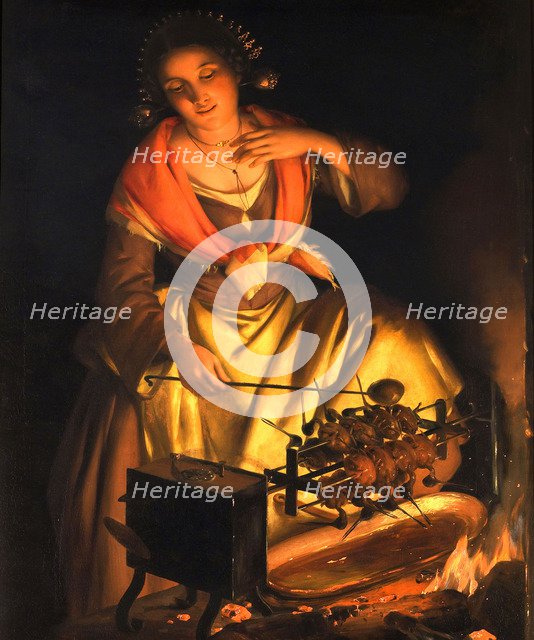 Girl in front of a fireplace, 1870.