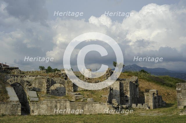 Partial view of the amphitheater ruins, ancient city of Salona, Solin, Croatia, 2018.  Creator: Unknown.