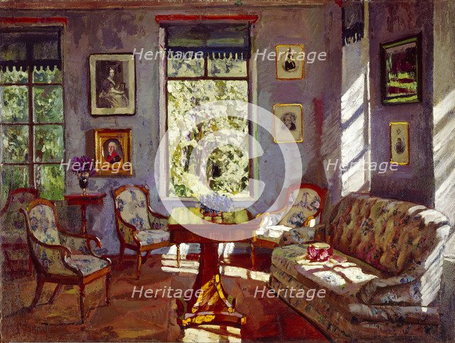 The sitting room in the Manor House Rozhdestveno, 1916. Artist: Zhukovsky, Stanislav Yulianovich (1873-1944)