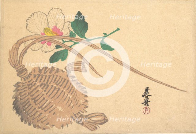 Straw Basket for Fish (?) and Mokuge Flower, ca. 1875., ca. 1875. Creator: Shibata Zeshin.