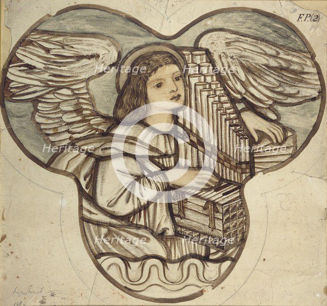 Design for stained glass in Lyndhurst Church: An Angel Organist, 1886. Artist: Sir Edward Coley Burne-Jones.