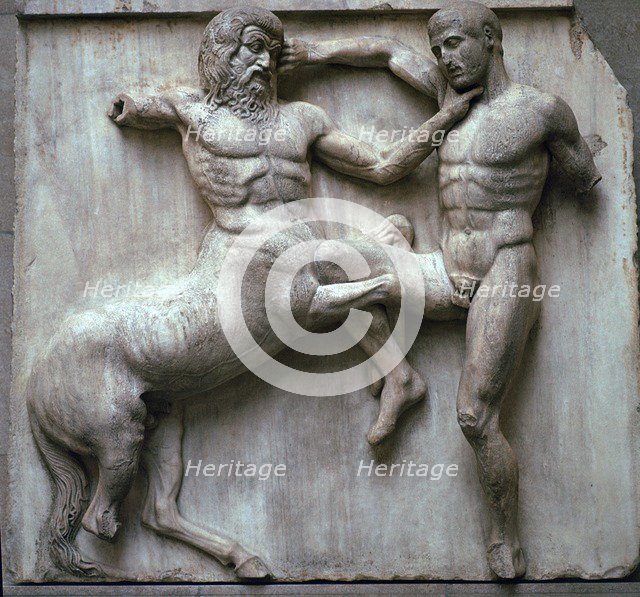 Metope of a Centaur and Lapith from the Parthenon. Artist: Unknown