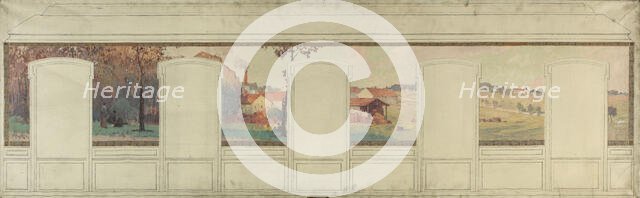 Esquisse pour la mairie de Fresnes : paysage rural en lisière de forêt, 1905. Creator: Jean Constant Pape.