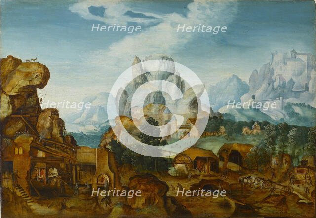 Rocky Landscape with a Forge (The Flight into Egypt) , before 1550. Creator: Herri met de Bles, Henri de (1510-1550).