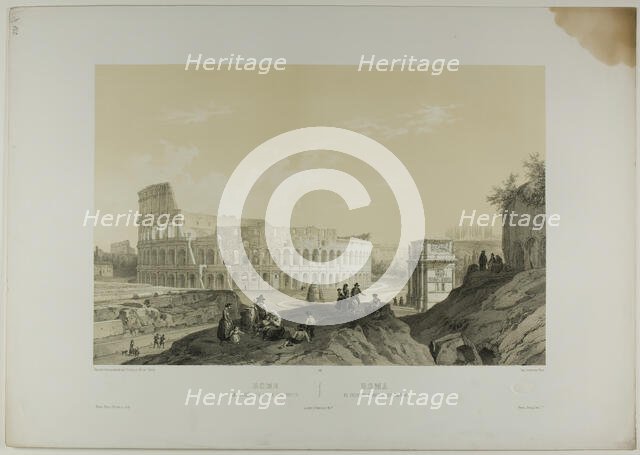 Rome: The Coliseum and the Arch of Constantine, plate 38 from Italie Monumentale et Pit..., c. 1848. Creator: Nicolas-Marie-Joseph Chapuy.
