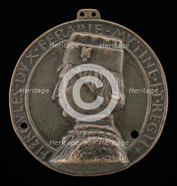 Ercole I d'Este, 1431-1505, Duke of Ferrara, Modena, and Reggio 1471 [obverse], 1472. Creator: Lodovico Corradini.