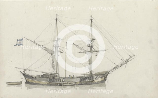 Schooner with four crew members, 1797-1838. Creator: Johannes Christiaan Schotel.