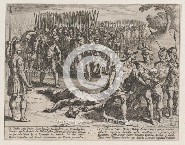 Plate 3: Claudius Civilis Arrested and his Brother Paulus Beheaded, from The War of the Ro..., 1611. Creator: Antonio Tempesta.