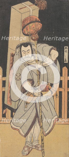 The First Nakamura Nakazo as a Rokuju-rokubu Standing at Night, 1780. Creator: Shunsho.