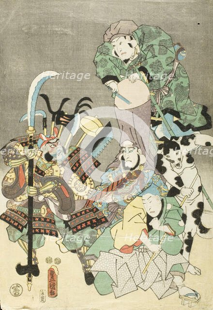 Actors as Otsu-e figures Fukurokuju and Benkei, c1850. Creator: Utagawa Kunisada.