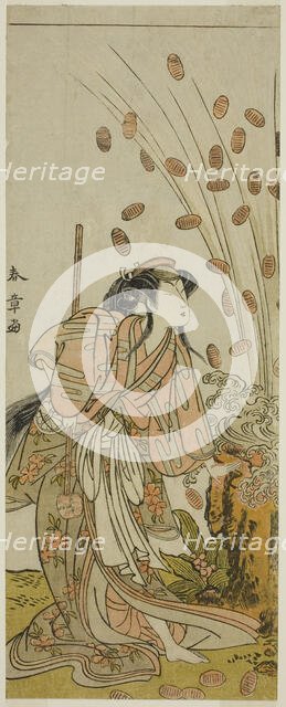 The Actor Segawa Kikunojo III as Hito-maru Disguised as the Courtesan Chiyozaki, in the..., c. 1775. Creator: Shunsho.