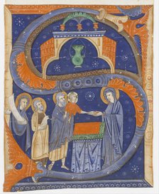 Manuscript Illumination with the Presentation of Christ in the Temple in an Initial S..., ca. 1278. Creator: Master of Bagnacavallo.