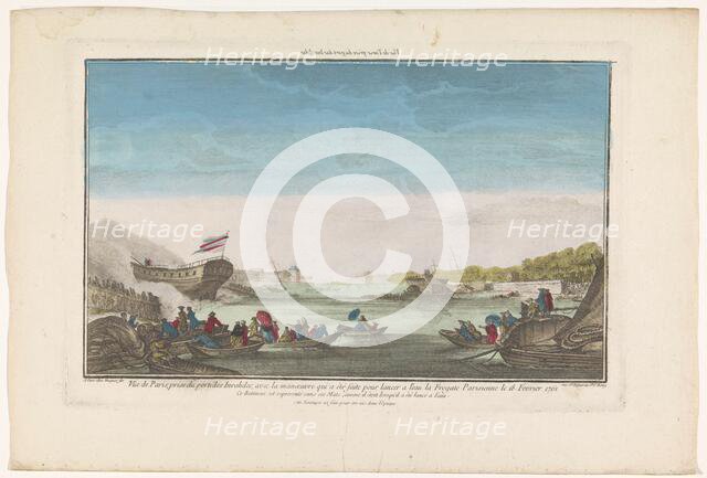 View of the Port des Invalides in Paris with the Paris Frigate on Feb 18, 1761, , (1761-1805).  Creator: Unknown.