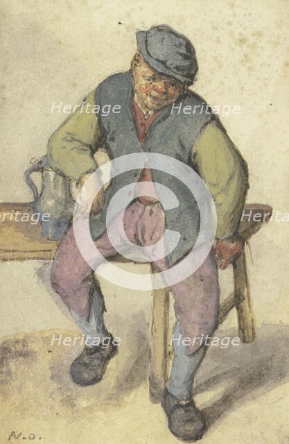 A farmer sitting at a table, after 1670. Creator: Adriaen van Ostade.