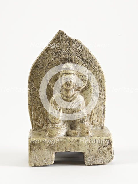 Seated Buddha with figures, Period of Division, possibly 386-535. Creator: Unknown.