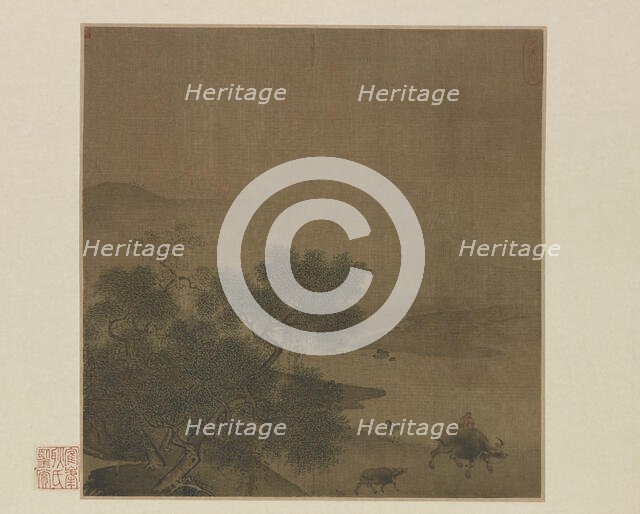 Water Buffalo, Calf, and Herdboy, 13th century. Creator: Unknown.